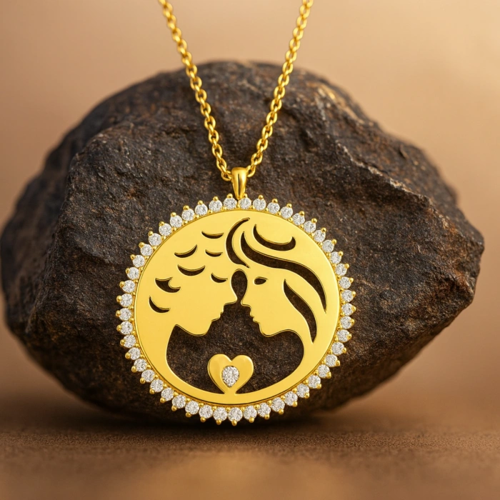 14K Gold 2 Lovers Necklace, Loving Couple Necklace