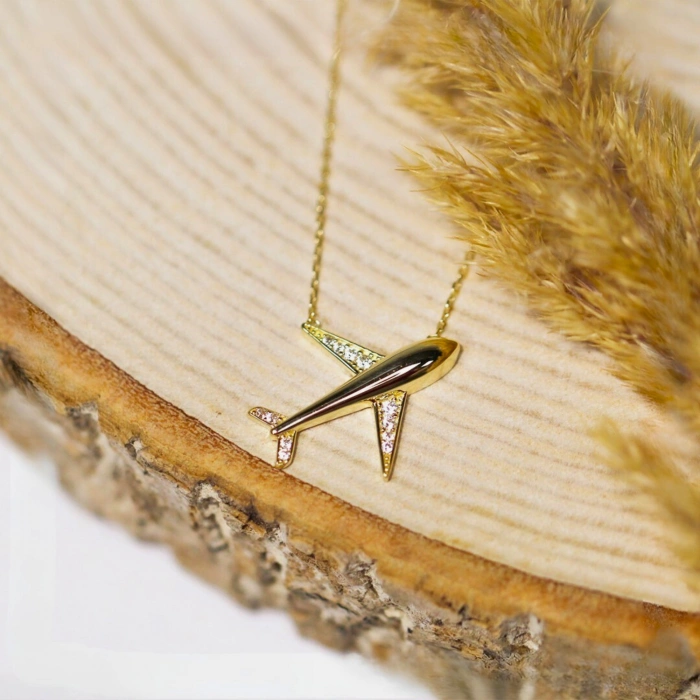 14K Gold Airplane Necklace, Necklace for Travel Lovers