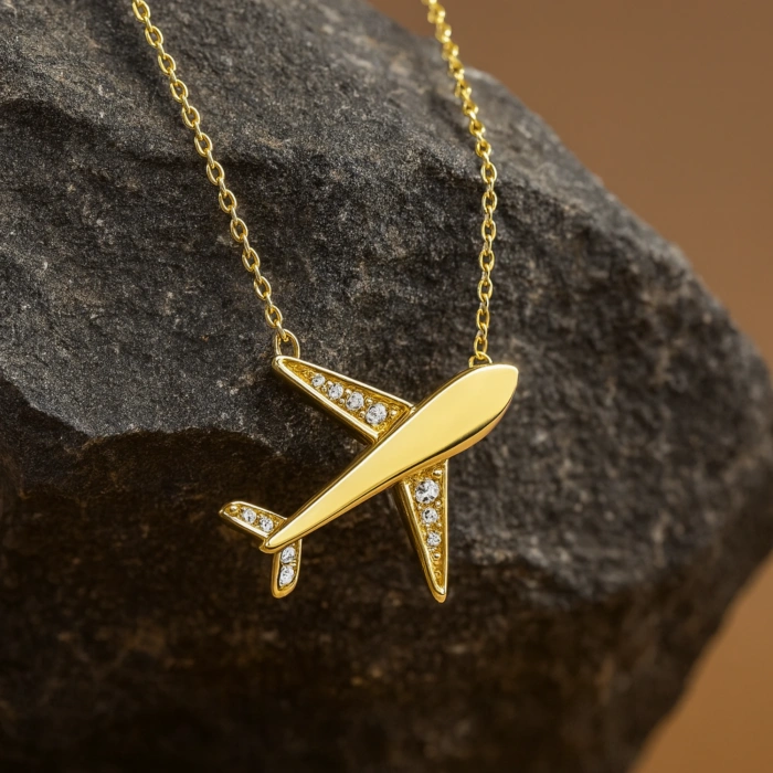 14K Gold Airplane Necklace, Necklace for Travel Lovers
