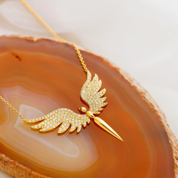 14K Gold Angel Necklace, Elegant Fairy Necklace
