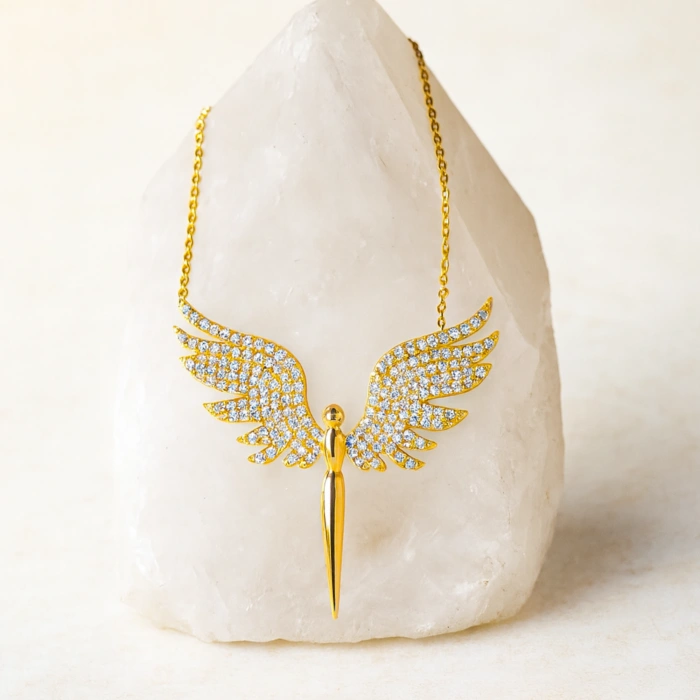 14K Gold Angel Necklace, Elegant Fairy Necklace