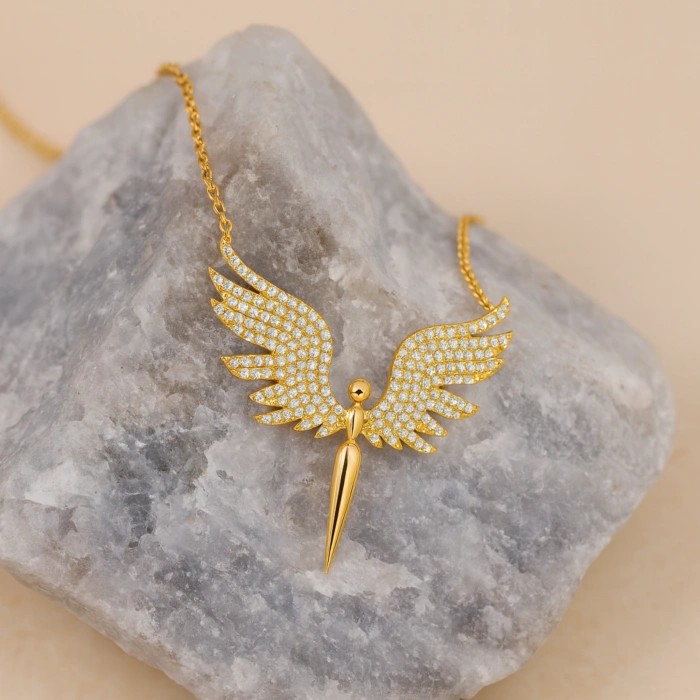 14K Gold Angel Necklace, Elegant Fairy Necklace