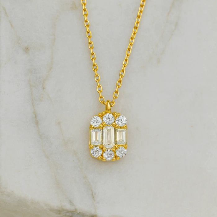 14K Gold Baguette Necklace