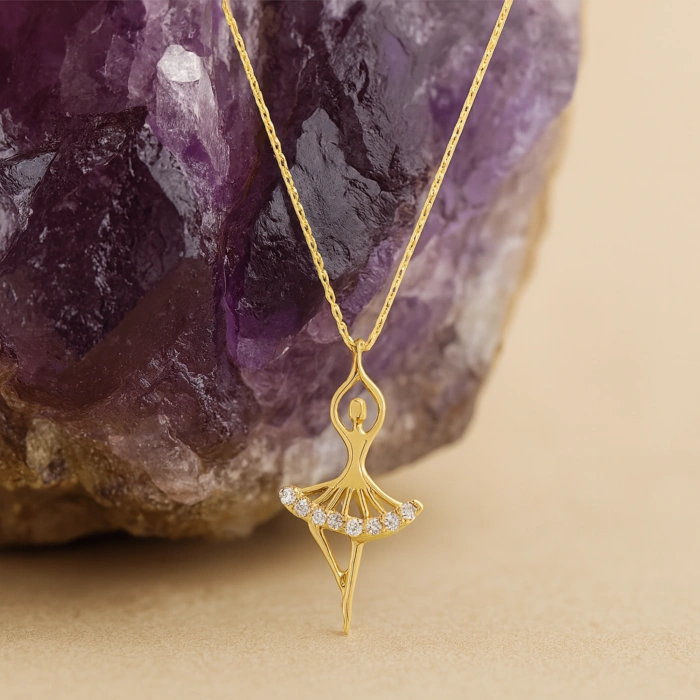 14K Gold Ballerina Necklace, Ballerina Dancer Girl, Elegant Fairy Necklace