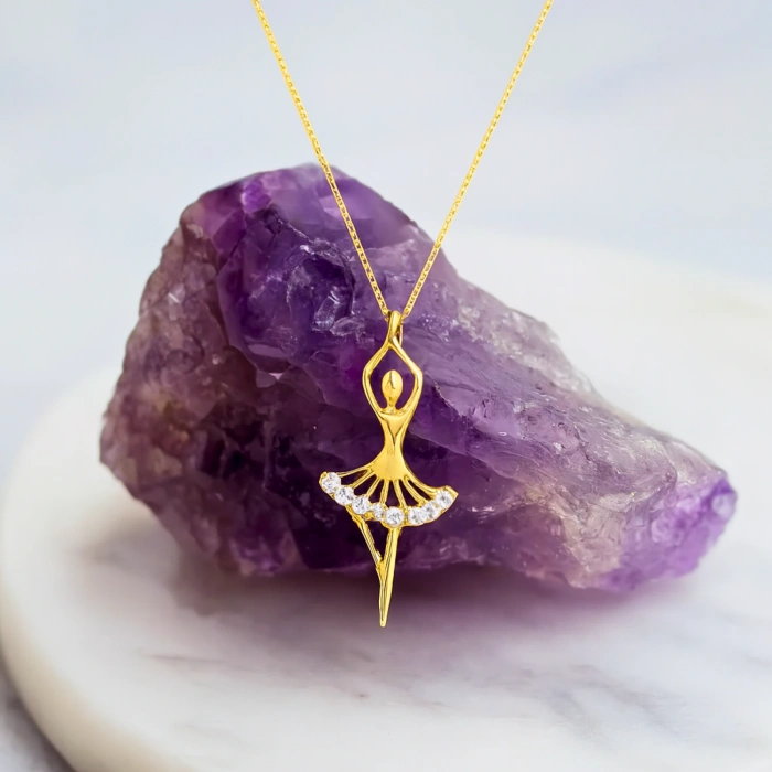 14K Gold Ballerina Necklace, Ballerina Dancer Girl, Elegant Fairy Necklace