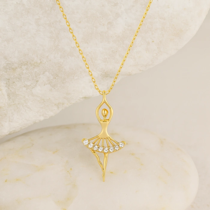 14K Gold Ballerina Necklace, Ballerina Dancer Girl, Elegant Fairy Necklace