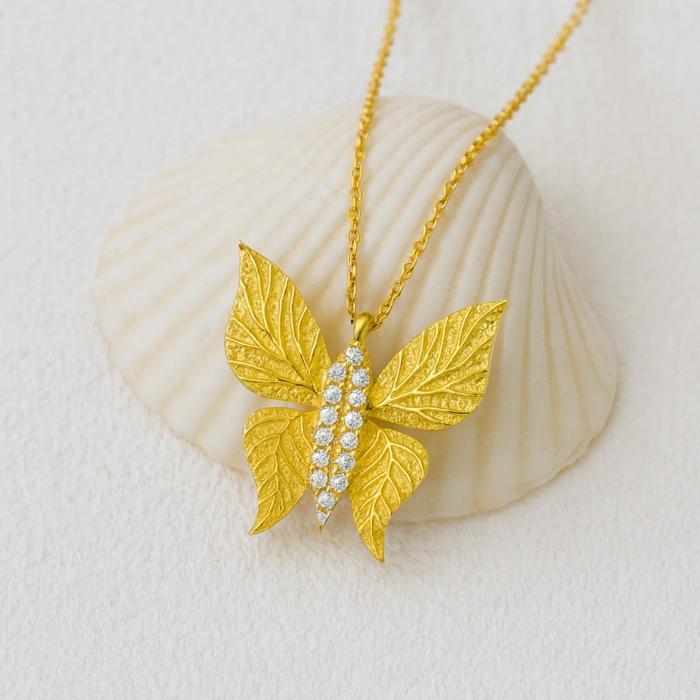 14K Gold Butterfly Necklace, Tiny Butterfly Luck Necklace