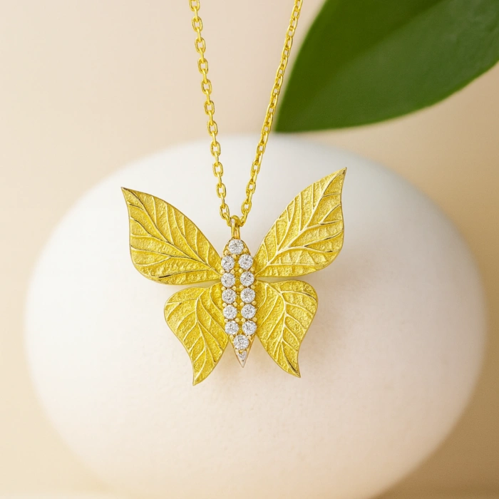 14K Gold Butterfly Necklace, Tiny Butterfly Luck Necklace