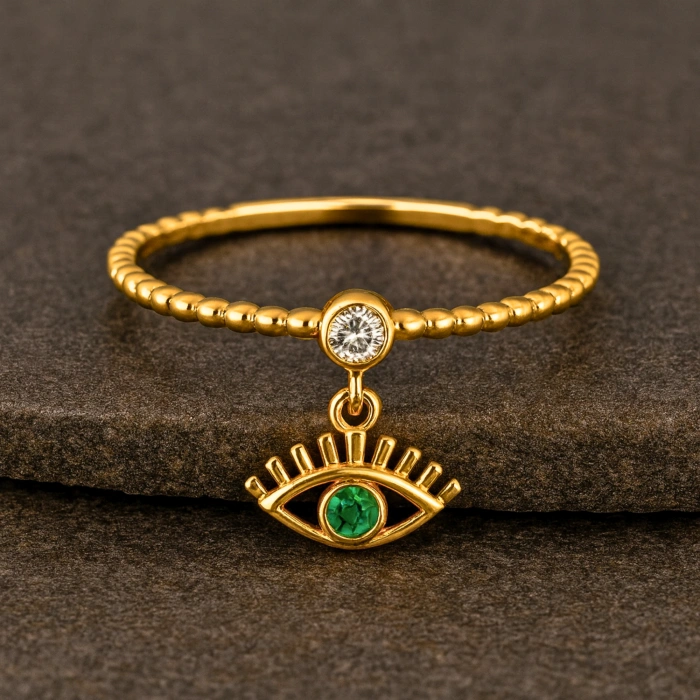 14K Gold Dangling Turquoise Eye Ring