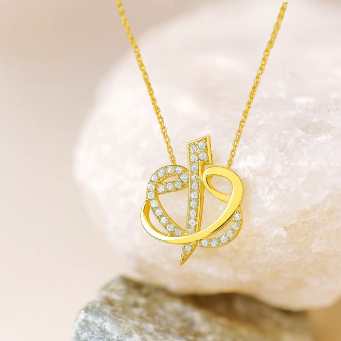 14K Gold Elif and Vav Necklace, ALLAH Necklace