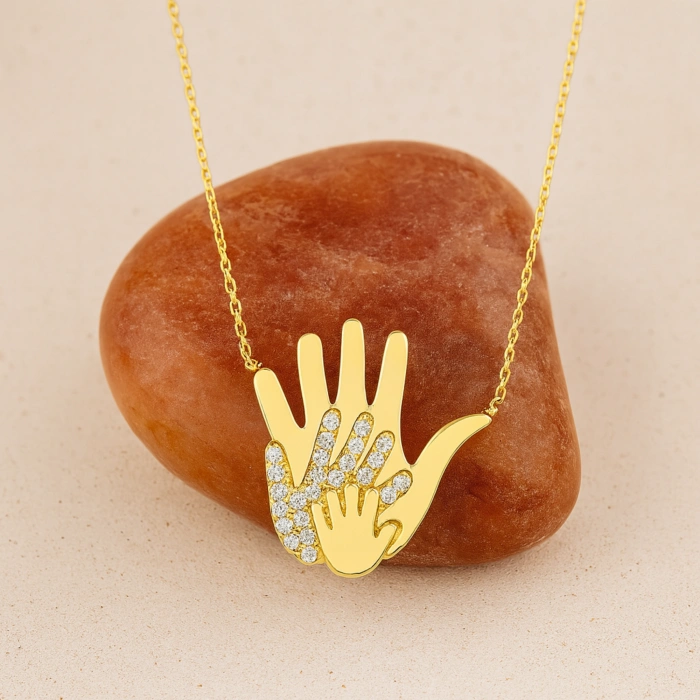 14K Gold Hand Necklace, Newborn Jewelry, Handprint Necklace, Baby Necklace for Mom