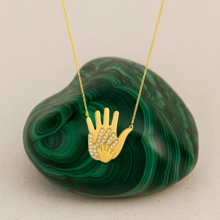 14K Gold Hand Necklace, Newborn Jewelry, Handprint Necklace, Baby Necklace for Mom