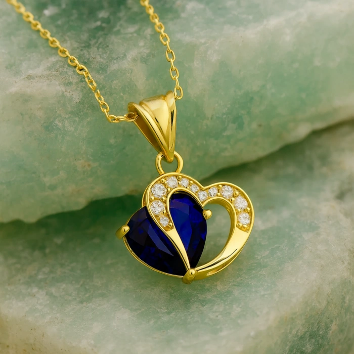 14K Gold Heart-Cut Birthstone Necklace, Personalized Colorful Stone Necklace