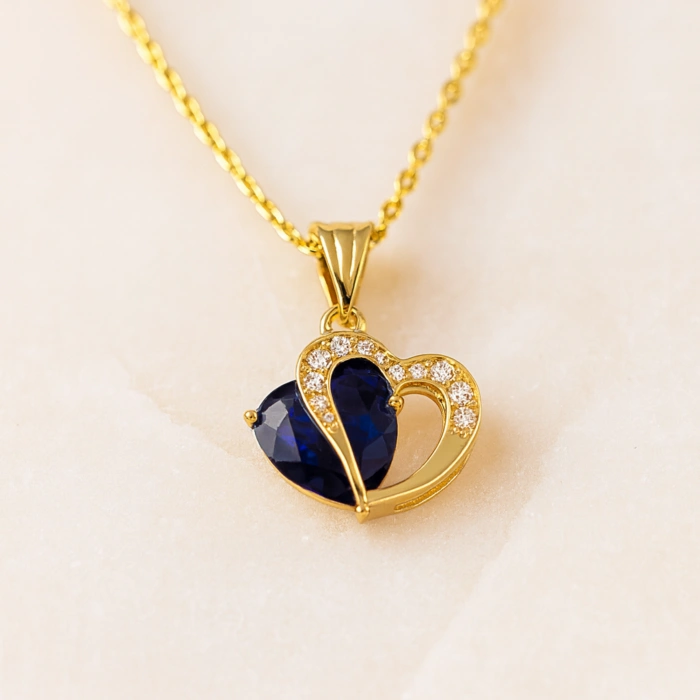 14K Gold Heart-Cut Birthstone Necklace, Personalized Colorful Stone Necklace