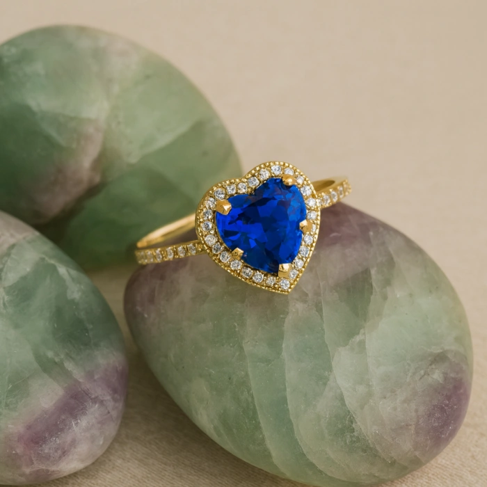 14K Gold Heart Cut Sapphire Ring, Sapphire Engagement Ring, Anniversary Engagement Ring