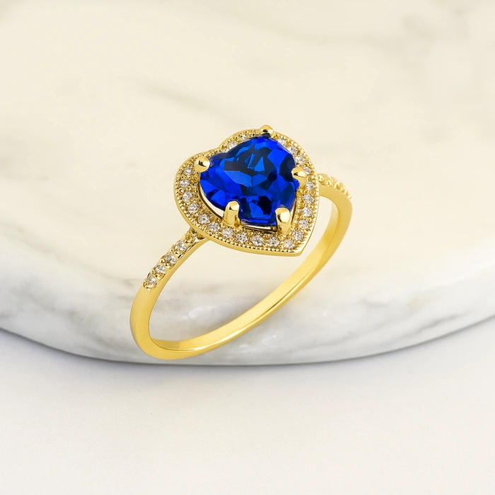 14K Gold Heart Cut Sapphire Ring, Sapphire Engagement Ring, Anniversary Engagement Ring