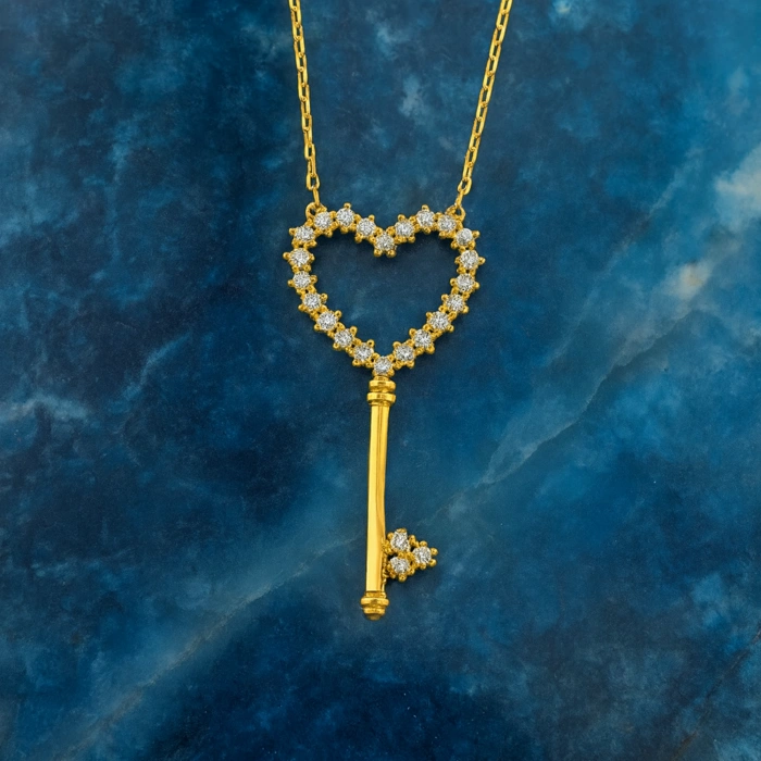 14K Gold Heart Key Necklace, Gold Lock Jewelry, Key to My Heart Necklace, Gift for Girlfriend