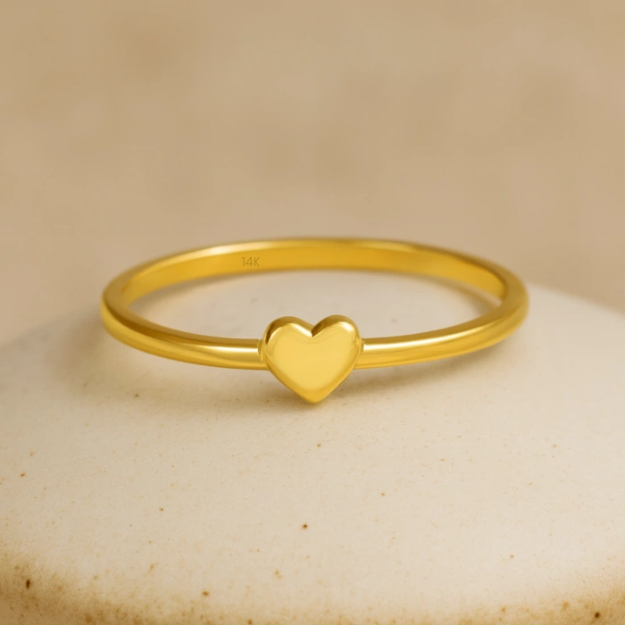 14K Gold Minimal Heart Ring, Valentine’s Day Gift, Thin and Small Rings