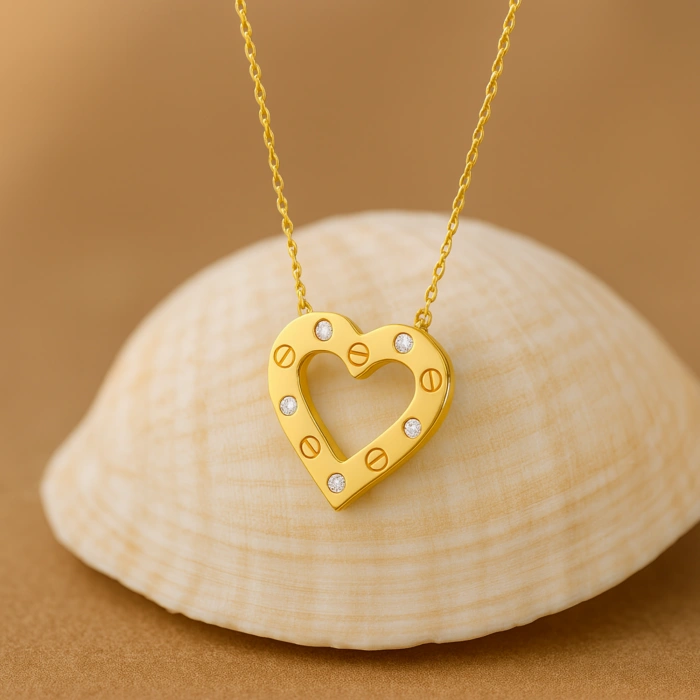 14K Gold Minimalist Heart Necklace, Dangling Gold Love Jewelry