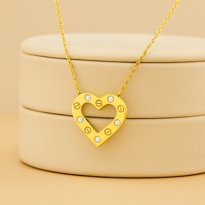 14K Gold Minimalist Heart Necklace, Dangling Gold Love Jewelry