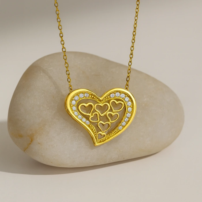14K Gold Multi-Heart Necklace