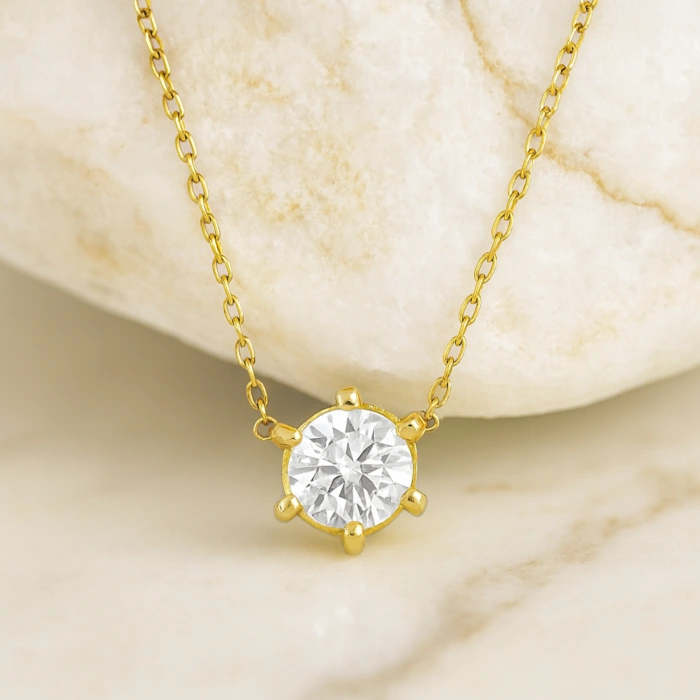 14K Gold Personalized Birthstone Necklace, Custom Colorful Jewelry, Solitaire Necklace