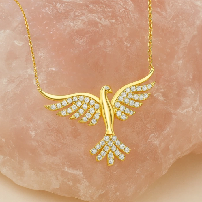 14K Gold Phoenix Necklace, Rebirth Necklace