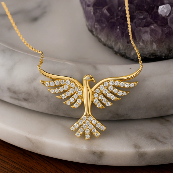 14K Gold Phoenix Necklace, Rebirth Necklace