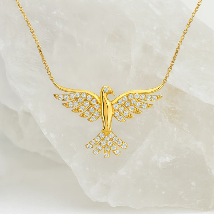 14K Gold Phoenix Necklace, Rebirth Necklace