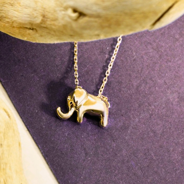 14K Gold Small Baby Elephant Necklace, Cute Luck Necklace
