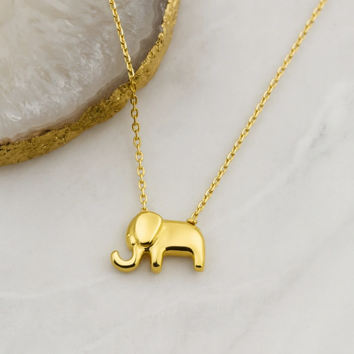 14K Gold Small Baby Elephant Necklace, Cute Luck Necklace