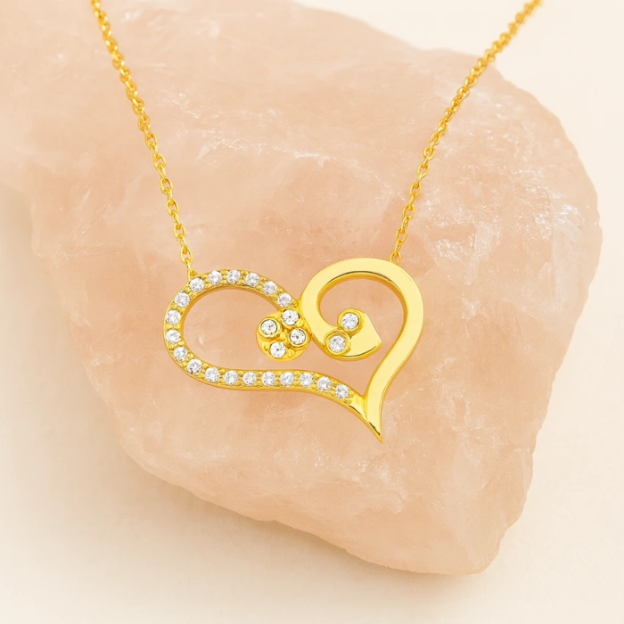 14K Gold Snake Heart Necklace