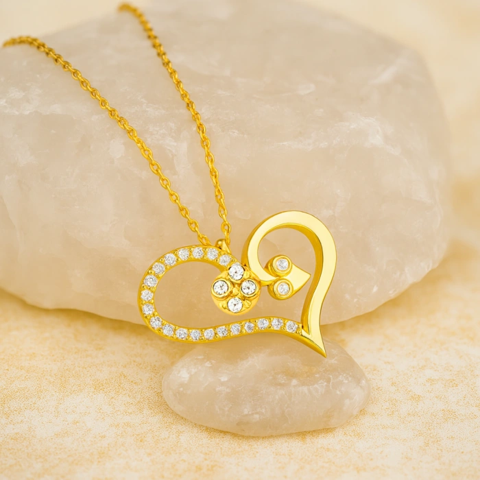 14K Gold Snake Heart Necklace
