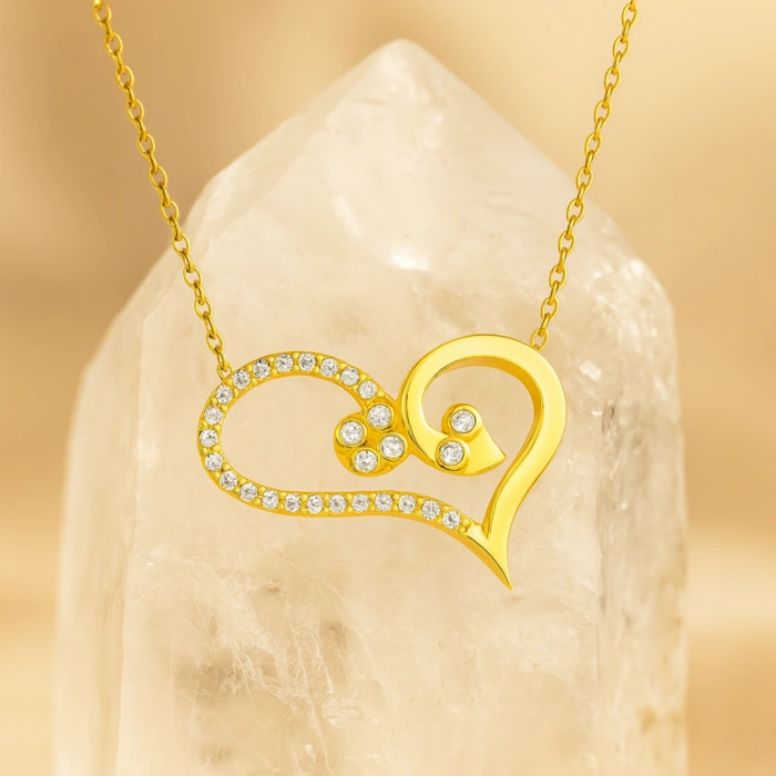 14K Gold Snake Heart Necklace