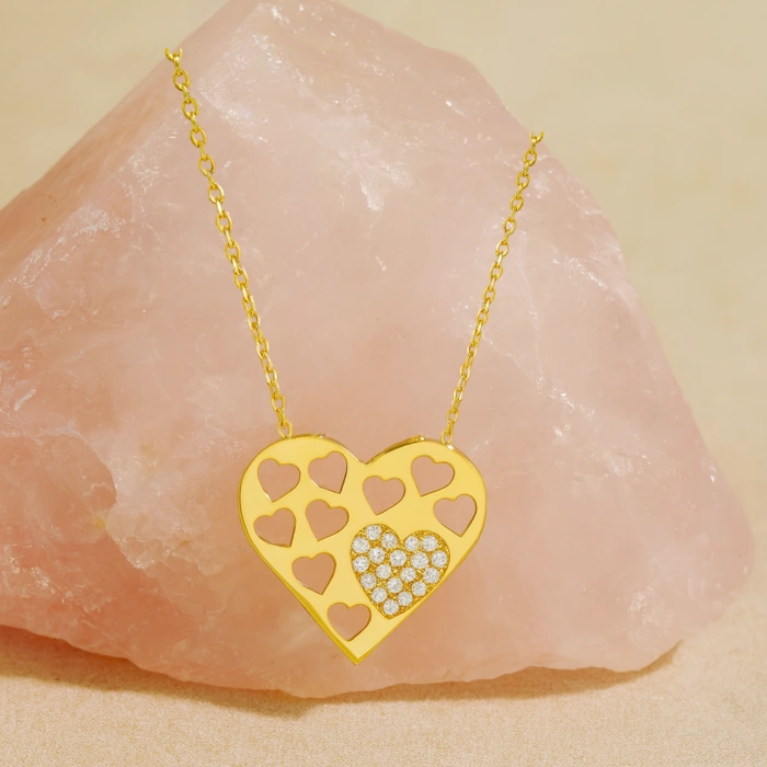 14K Gold Tiny Heart Love Necklace, Elegant Jewelry for Women, Gift for Girlfriend