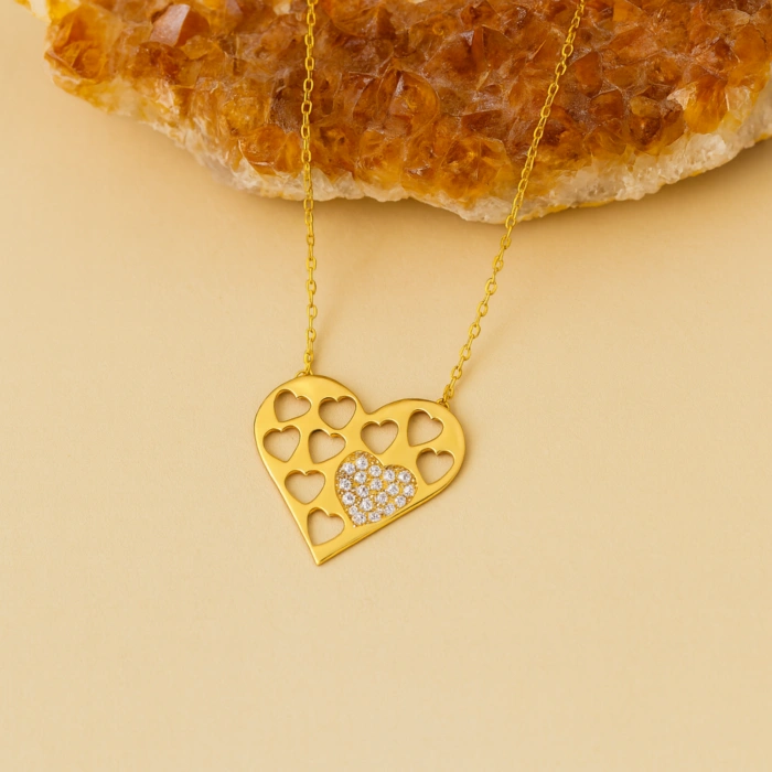 14K Gold Tiny Heart Love Necklace, Elegant Jewelry for Women, Gift for Girlfriend