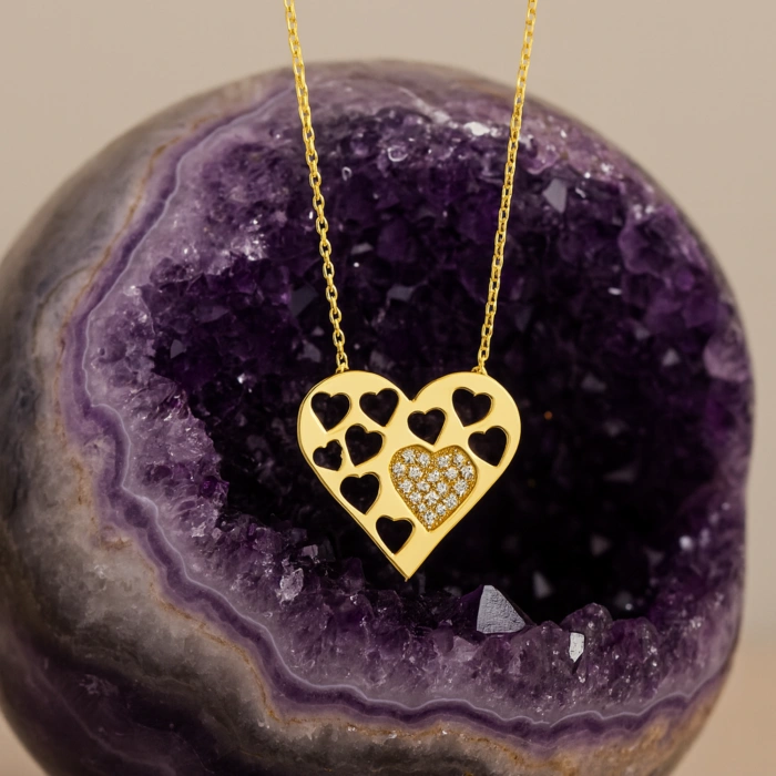 14K Gold Tiny Heart Love Necklace, Elegant Jewelry for Women, Gift for Girlfriend