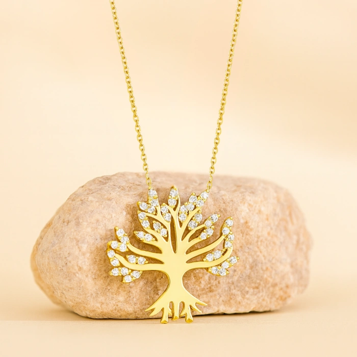 14K Gold Tree of Life Necklace, Family Tree Jewelry