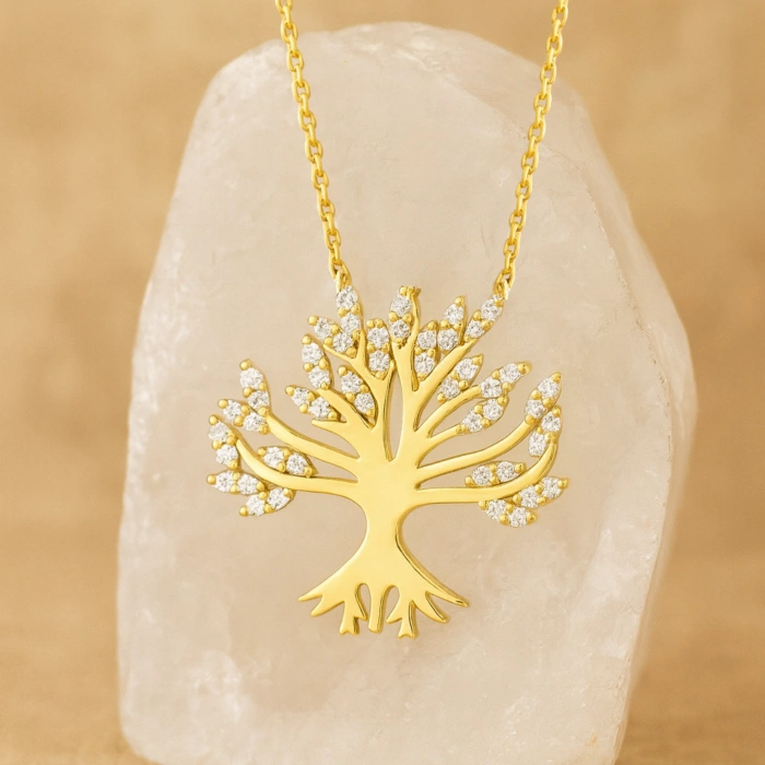 14K Gold Tree of Life Necklace, Family Tree Jewelry