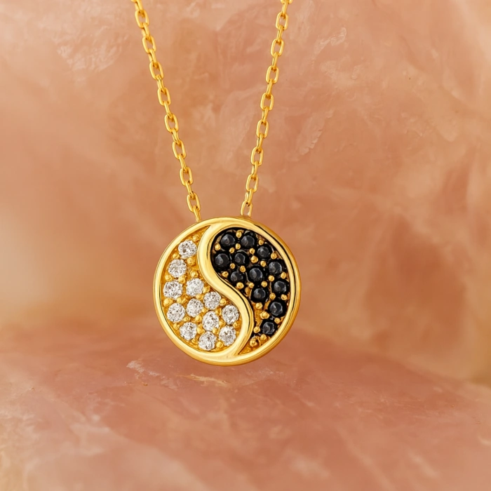 14K Gold Yin Yang Necklace, Medallion Necklace, Balance Necklace