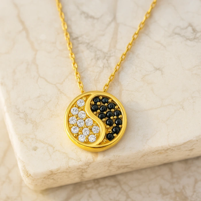 14K Gold Yin Yang Necklace, Medallion Necklace, Balance Necklace