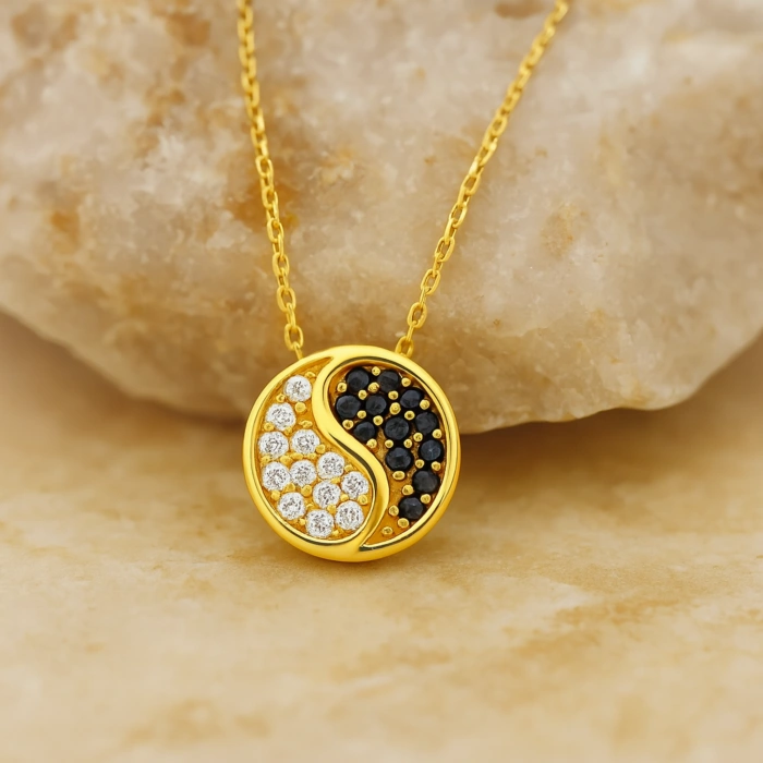 14K Gold Yin Yang Necklace, Medallion Necklace, Balance Necklace