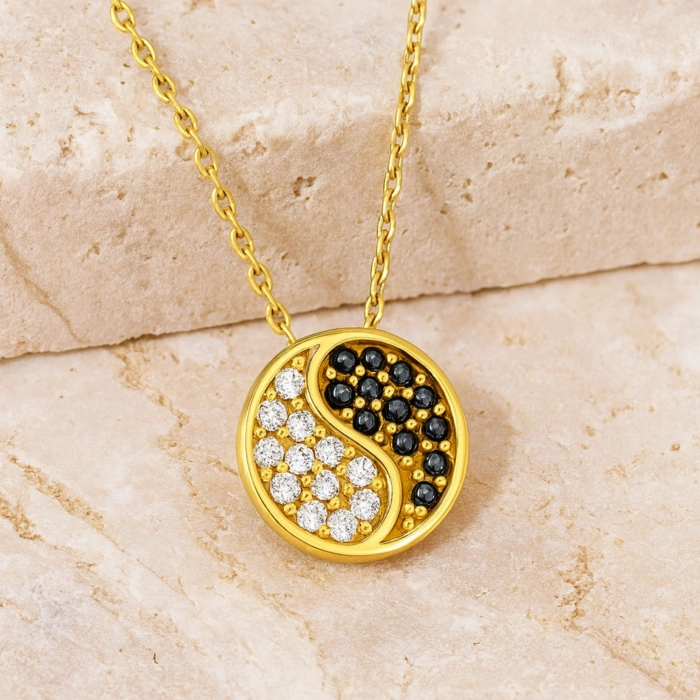 14K Gold Yin Yang Necklace, Medallion Necklace, Balance Necklace