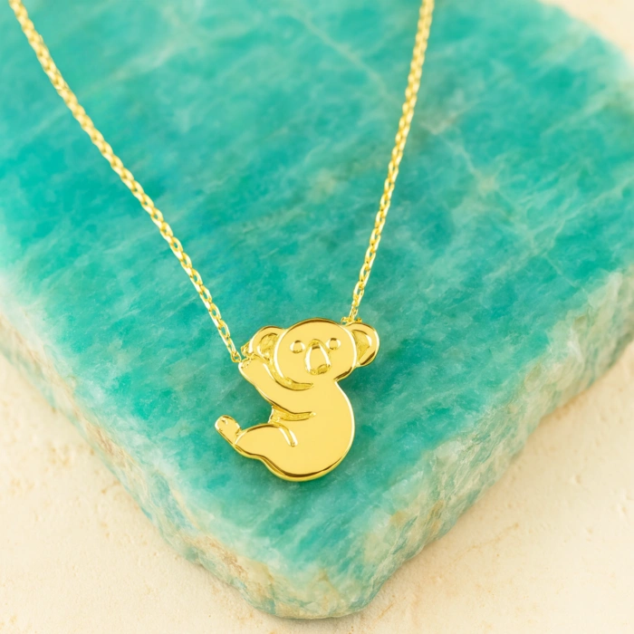 Cute Tiny Koala Gold Necklace, 14K Gold Bear Necklace, Australian Animal Jewelry Gift