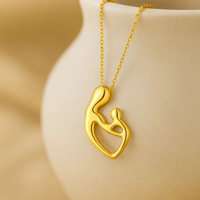 Mother and Baby Gold Heart Necklace, Newborn Child Heart Necklace, Mother-Child Necklace, New Mom Gift