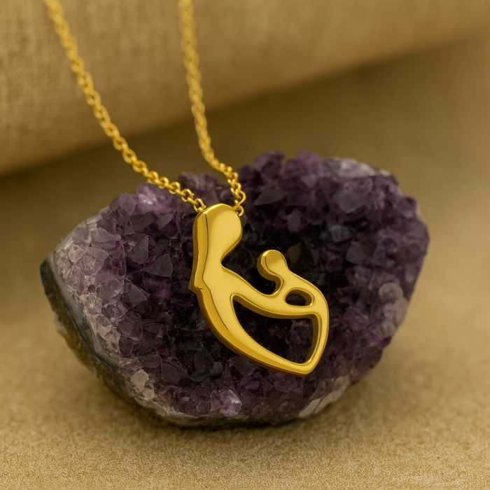 Mother and Baby Gold Heart Necklace, Newborn Child Heart Necklace, Mother-Child Necklace, New Mom Gift