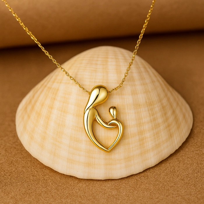 Mother and Baby Gold Heart Necklace, Newborn Child Heart Necklace, Mother-Child Necklace, New Mom Gift