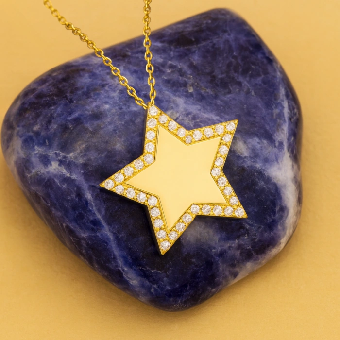 14K Solid Gold Star Necklace, Custom Gold Jewelry, Personalized Name Necklace