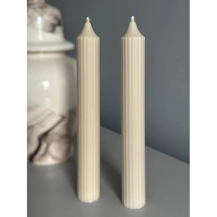 2Li Modern Çizgili Silindir Mum El Yapımı Zarif ve Şamdan Uyumlu Dekoratif Tasarım