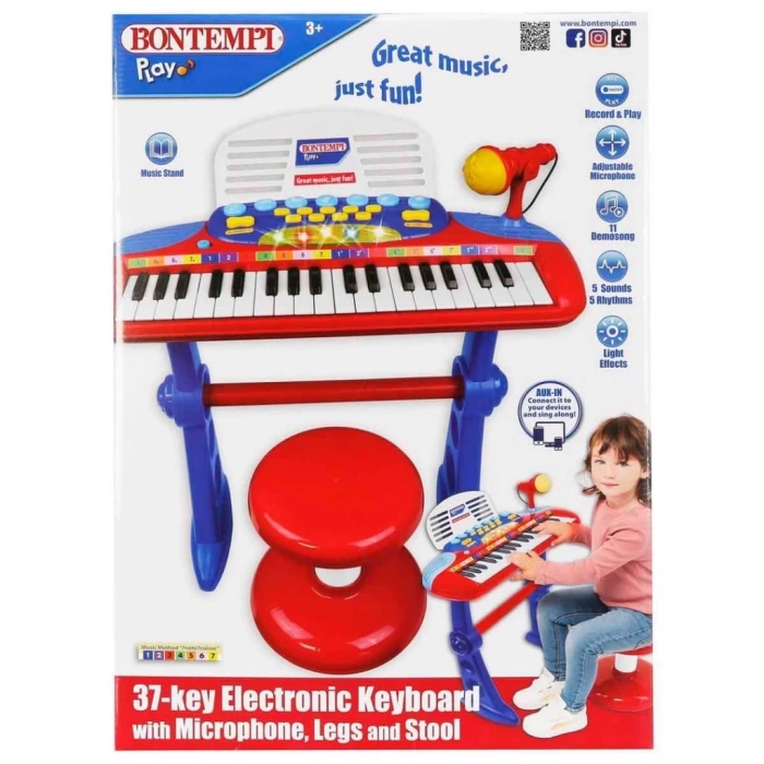 37 Tuşlu Ayaklı Org Seti Işıklı ve Mikrofonlu, Çocuk Gelişimi İçin Eğitici Org Seti
